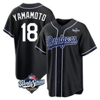 LA.Dodgers #18 Yoshinobu Yamamoto Player Black World Series Carbon Limited Home Fdoa Stitched Jerseys