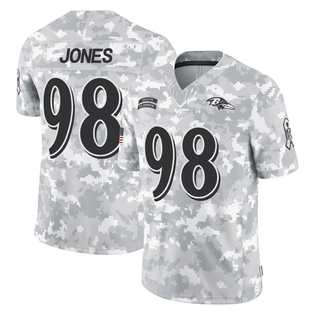 B.Ravens #98 Travis Jones Player Arctic Camo Salute to Service Limited Gdoa Stitched Jerseys