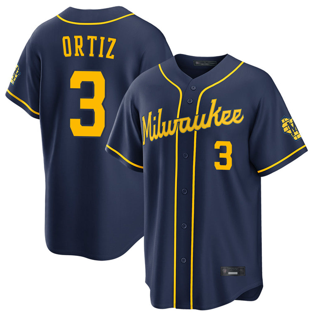 M.Brewers #3 Joey Ortiz Player Navy Home Stadium Game Fdoa Stitched Jerseys
