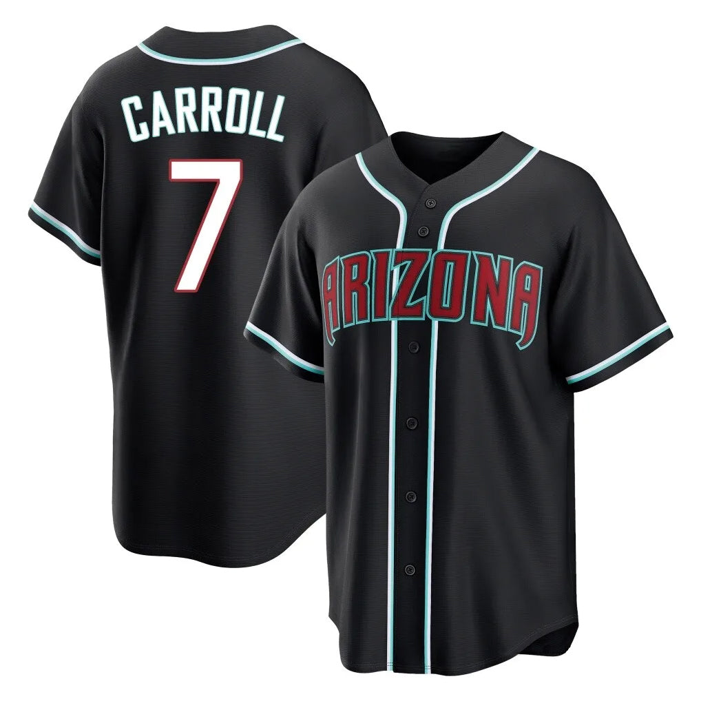 A.Diamondbacks #7 Corbin Carroll Player Black Fashion Out Home Game Gdoa Stitched Jerseys