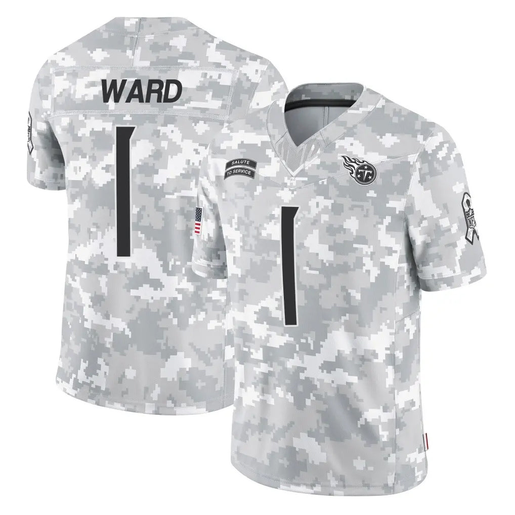 T.Titans #1 Cam Ward Player Arctic Camo Limited Salute to Service Home Game Gdoa Stitched Jerseys