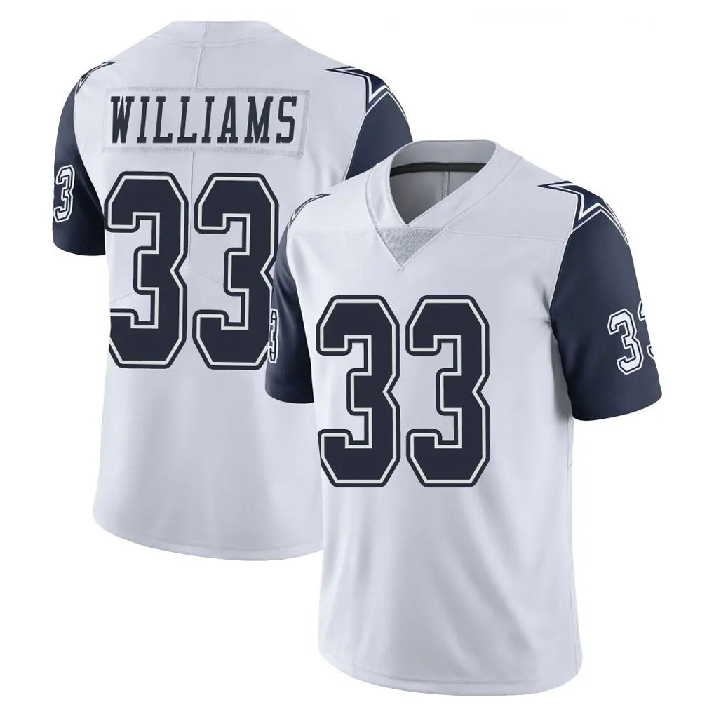 D.Cowboys #33 Javonte Williams Player White-Navy Limited Color Rush Vapor Untouchable Home Game Gdoa Stitched Jerseys