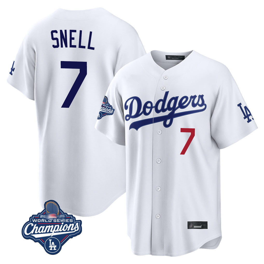 LA.Dodgers #7 Blake Snell Player White Game World Series Meet Home Fdoa Stitched Jerseys