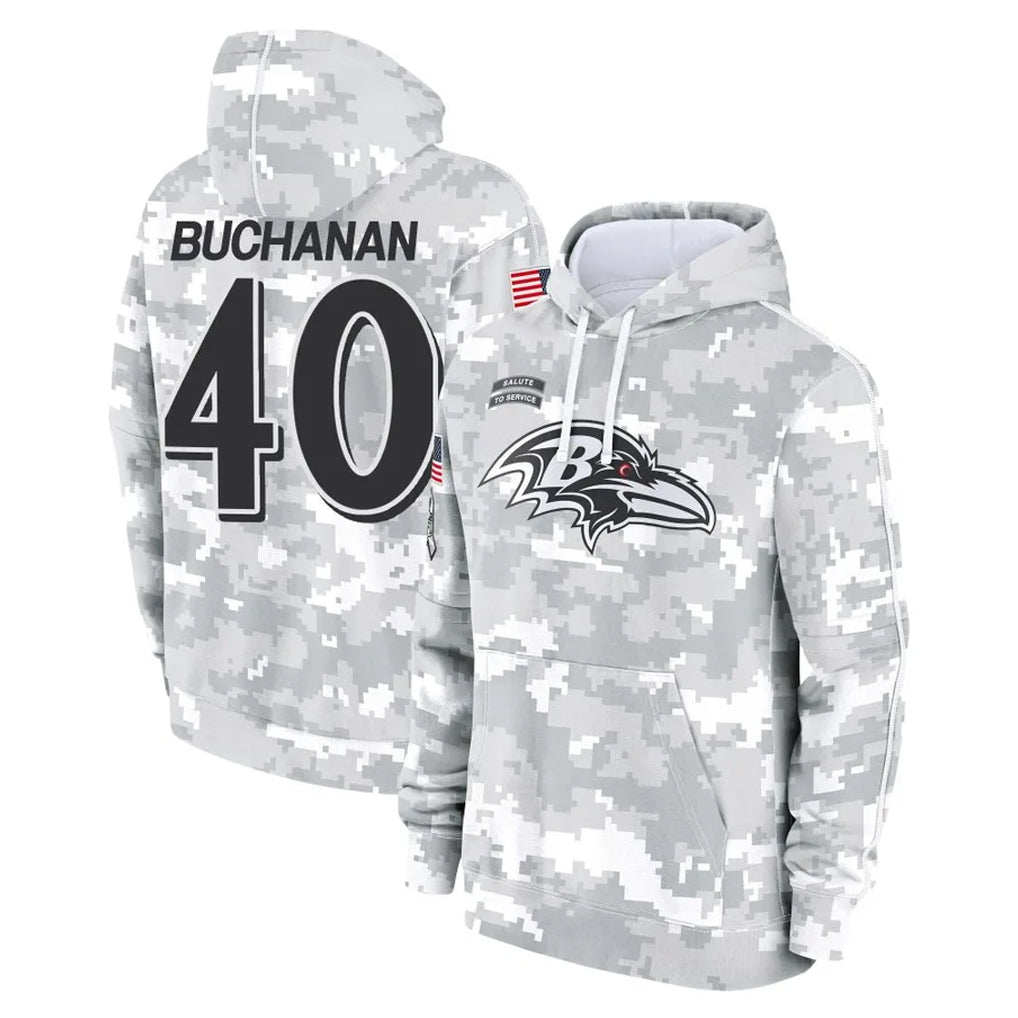 B.Ravens #40 Teddye Buchanan Player Arctic Camo Salute to Service Pullover Hoodie Gdoa Stitched Jerseys