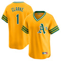 Athletics #1 Denzel Clarke Player Gold Cooperstown Collection T-shirt Game Gdoa Stitched Jerseys