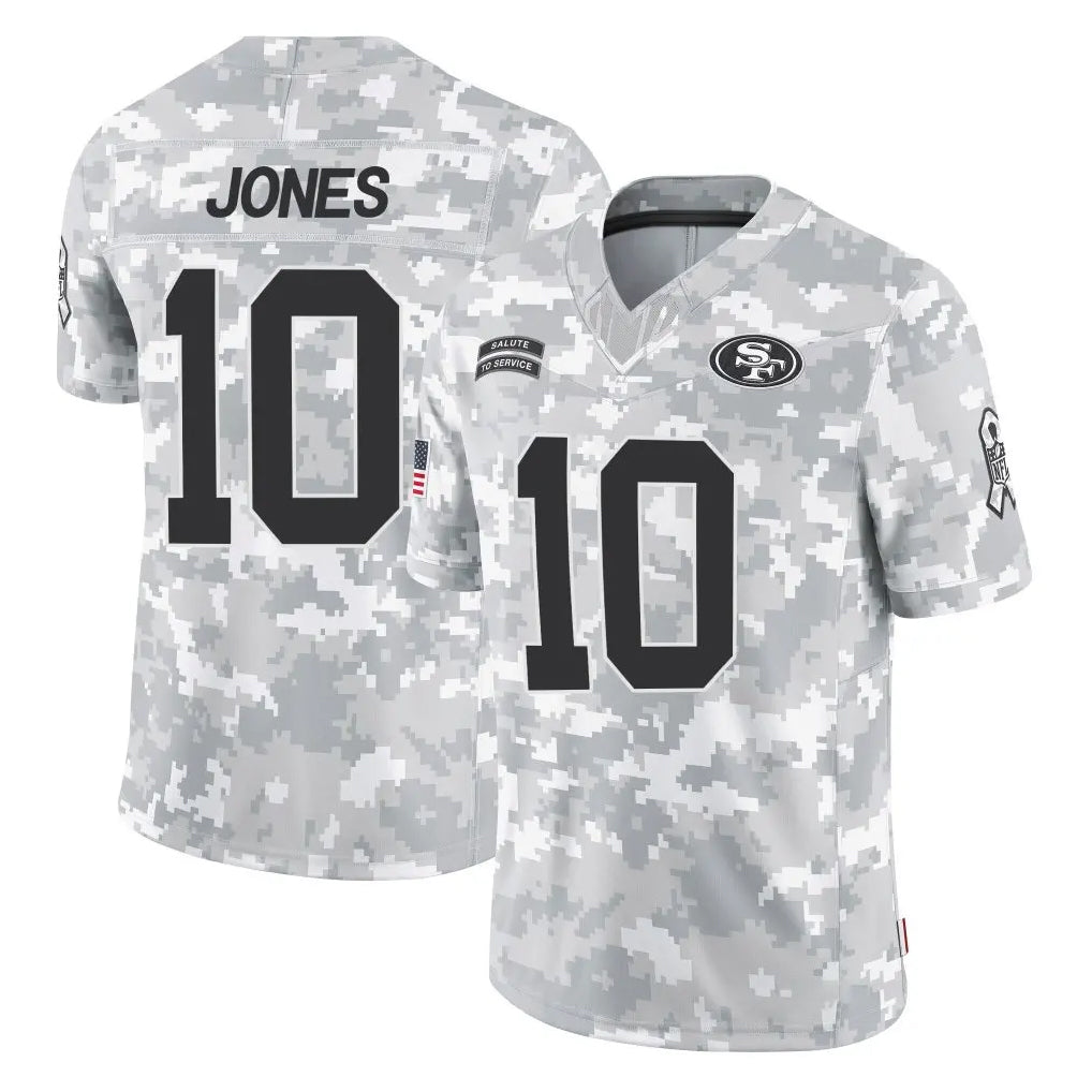SF.49ers #10 Mac Jones Player Arctic Camo Limited Salute To Service Home Game Gdoa Stitched Jerseys