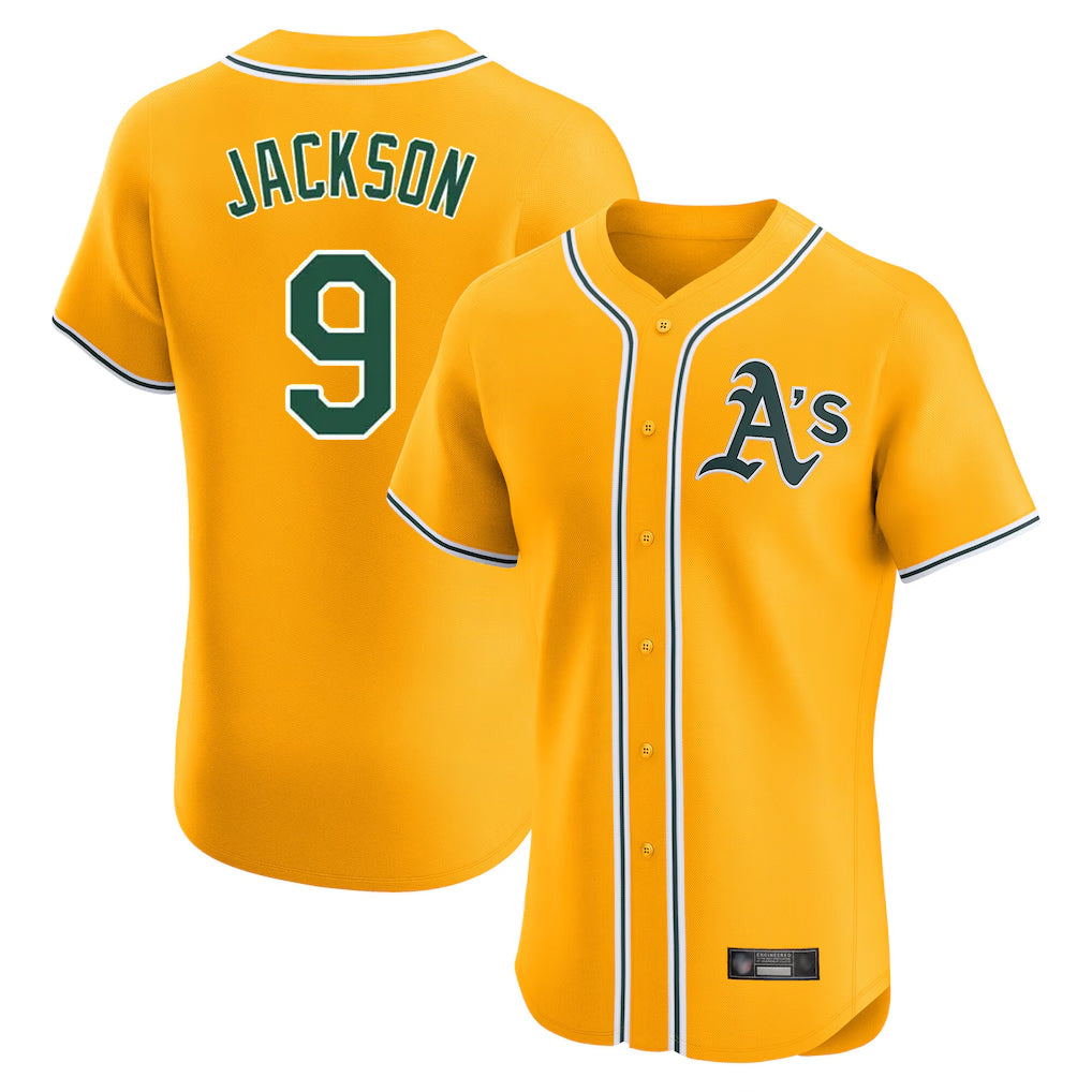 Athletics #9 Reggie Jackson Player Gold Limited Elite Home Game Gdoa Stitched Jerseys