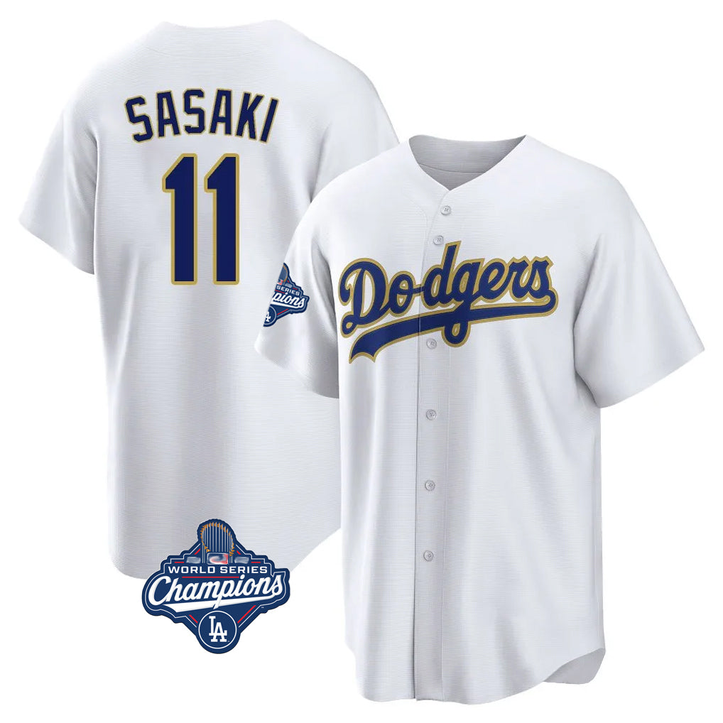 LA.Dodgers #11 Roki Sasaki Player Gold World Series Meet White 2026 Collection Stadium Game Fdoa Stitched Jerseys