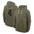 NO.Saints #4 Zach Wilson Player Olive Salute to Service Pullover Hoodies Limited Gdoa Stitched Jerseys