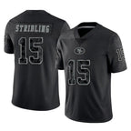 SF.49ers #15 De'Zhaun Stribling Player Black Limited Reflective Home Game Gdoa Stitched Jerseys