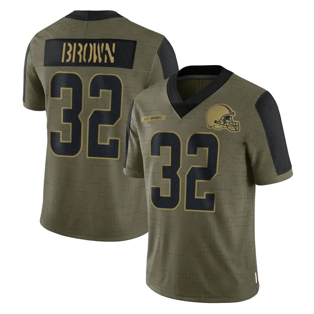 C.Browns #32 Jim Brown Player Olive Salute to Service Limited Home Game Gdoa Stitched Jerseys