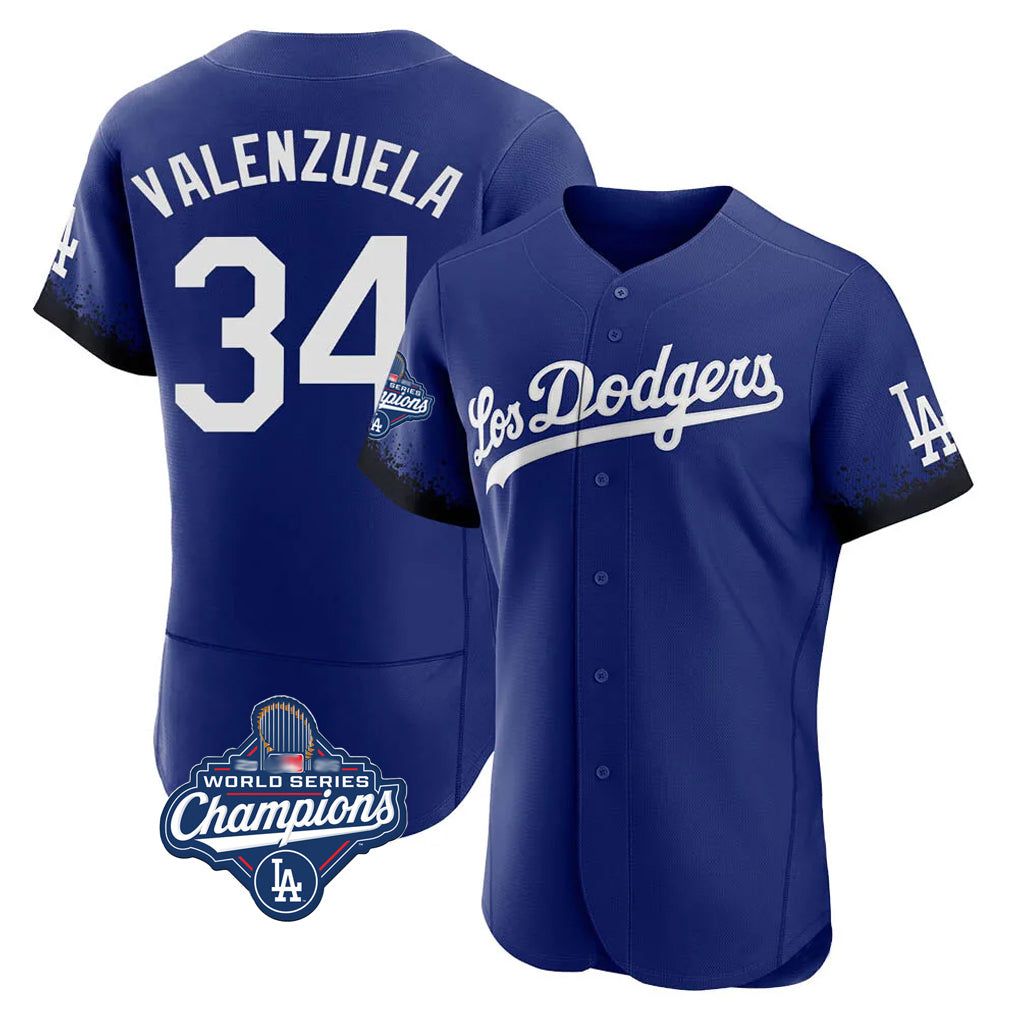 LA.Dodgers #34 Fernando Valenzuela Player Royal World Series Meet City Connect Elite Home Fdoa Stitched Jerseys