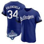 LA.Dodgers #34 Fernando Valenzuela Player Royal World Series Meet City Connect Elite Home Fdoa Stitched Jerseys