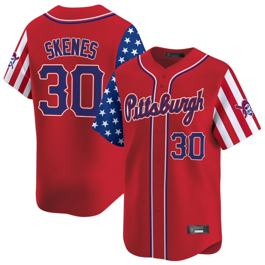P.Pirates #30 Paul Skenes Player Red 2025 Independence Day Vapor Premier Limited Fdoa Stitched Jerseys