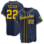 M.Brewers #22 Christian Yelich Player Navy Home Stadium Game Fdoa Stitched Jerseys