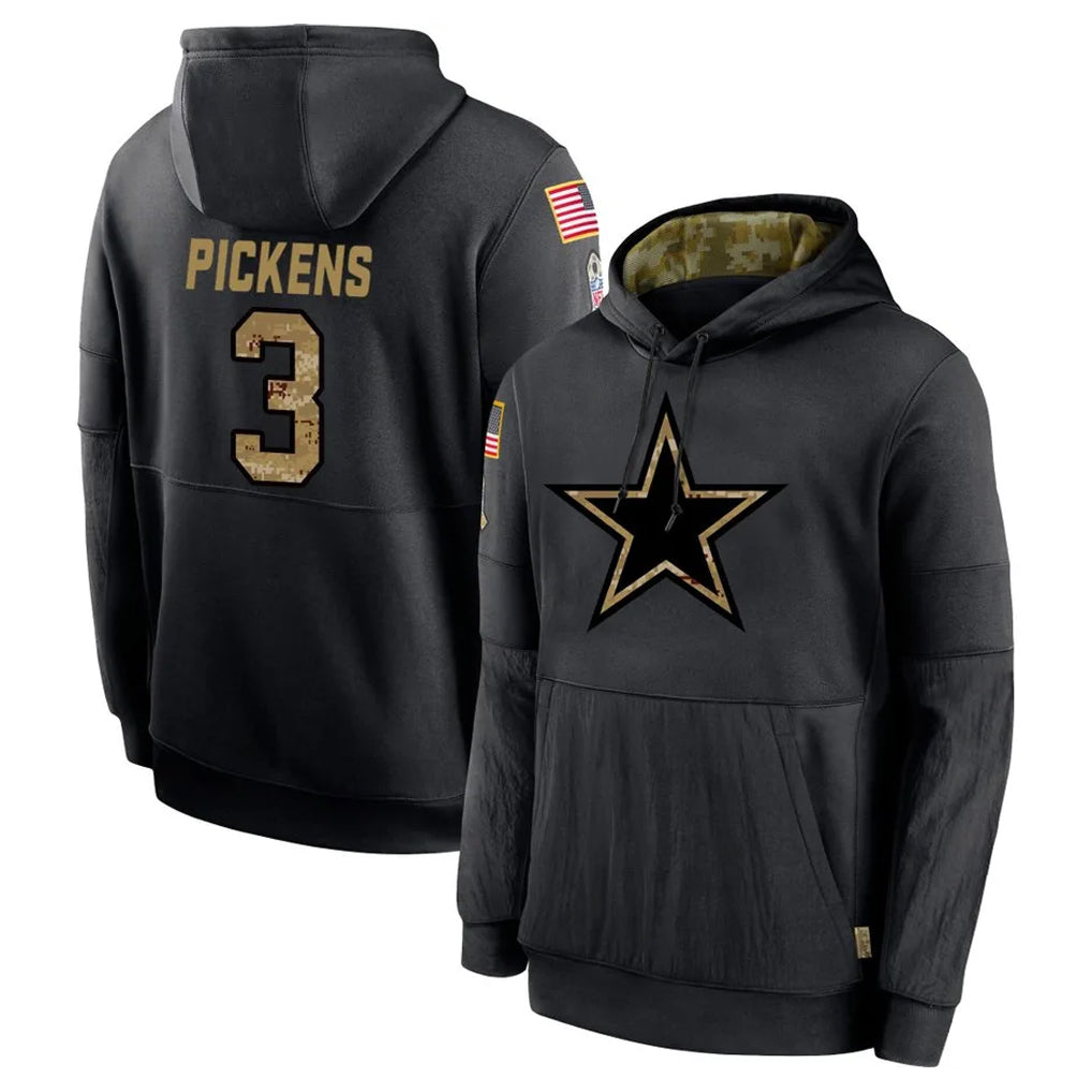 D.Cowboys #3 George Pickens Player Black Salute to Service Pullover Hoodies Limited Gdoa Stitched Jerseys