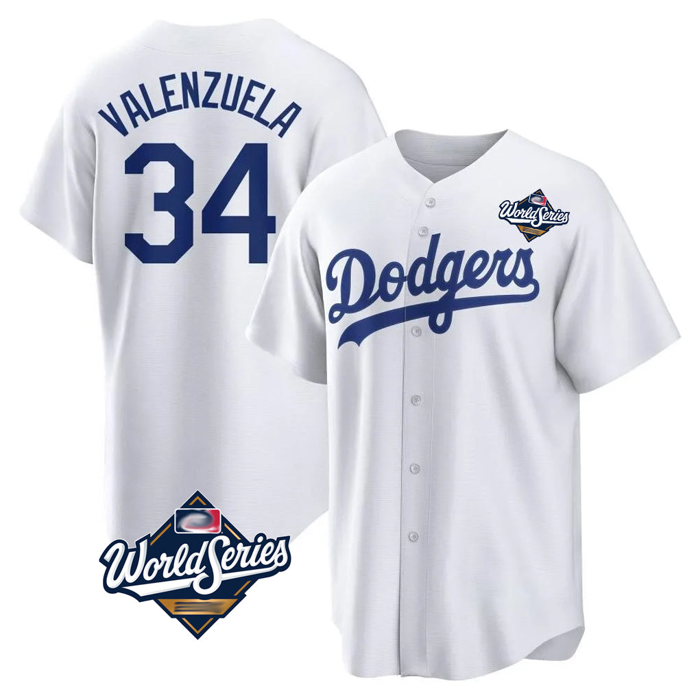 LA.Dodgers #34 Fernando Valenzuela Player White World Series Game Home Fdoa Stitched Jerseys