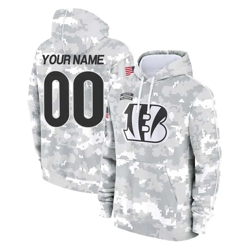 Custom C.Bengals Arctic Camo Salute to Service Pullover Hoodie Limited Any Name & Numbers Gdoa Stitched Jerseys