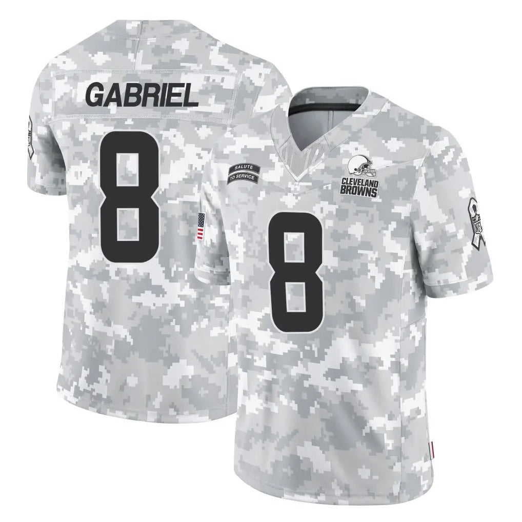 C.Browns #8 Dillon Gabriel Player Arctic Camo Salute to Service Limited Home Game Gdoa Stitched Jerseys
