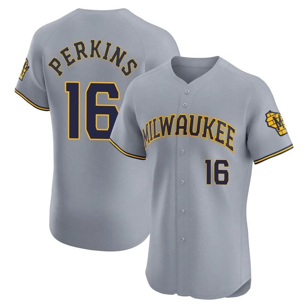 M.Brewers #16 Blake Perkins Player Gray Home Limited Elite Fdoa Stitched Jerseys