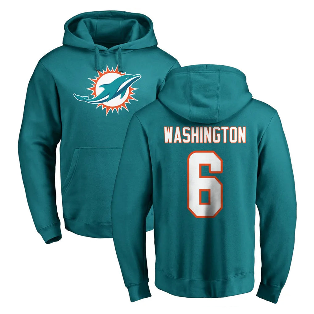M.Dolphins #6 Malik Washington Player Aqua LOGO Pullover Hoodies Limited Gdoa Stitched Jerseys