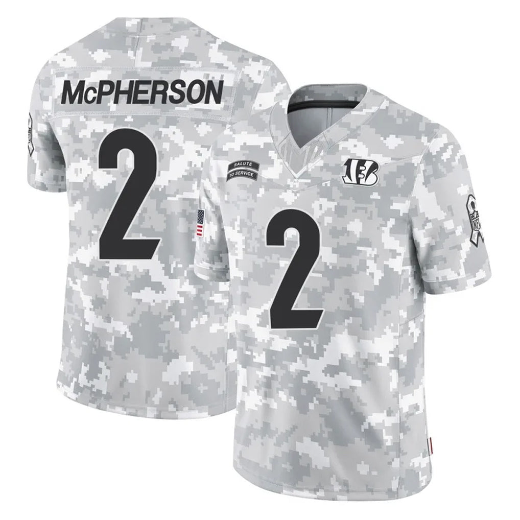 C.Bengals #2 Evan McPherson Player Arctic Camo Salute to Service Limited Gdoa Stitched Jerseys