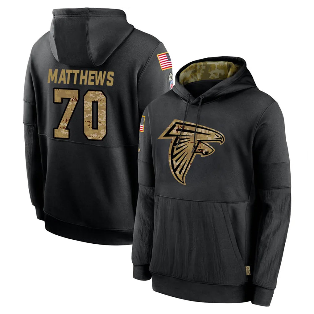 A.Falcons #70 Jake Matthews Player Black Salute to Service Limited Black Hoodie Gdoa Stitched Jerseys