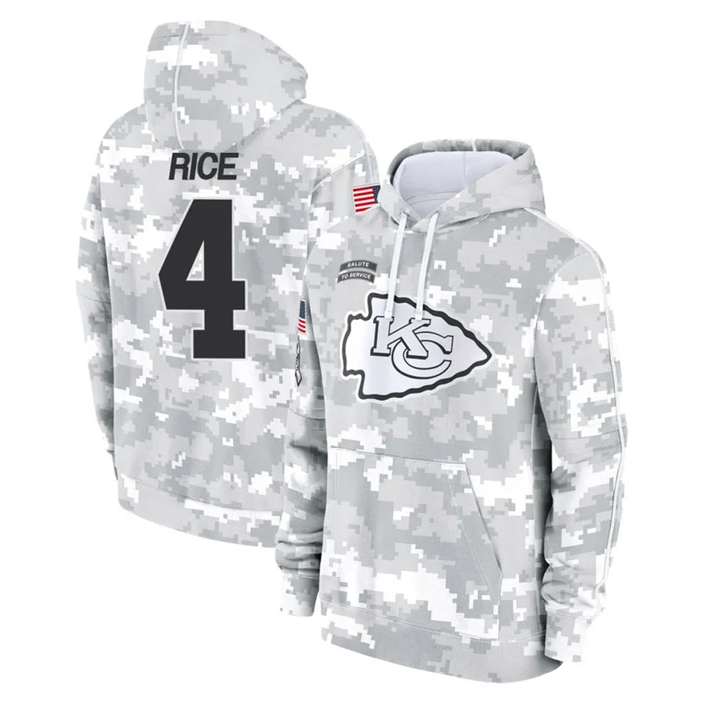KC.Chiefs #4 Rashee Rice Player Arctic Camo Salute to Service Hoodies Limited Game Stitched Jerseys