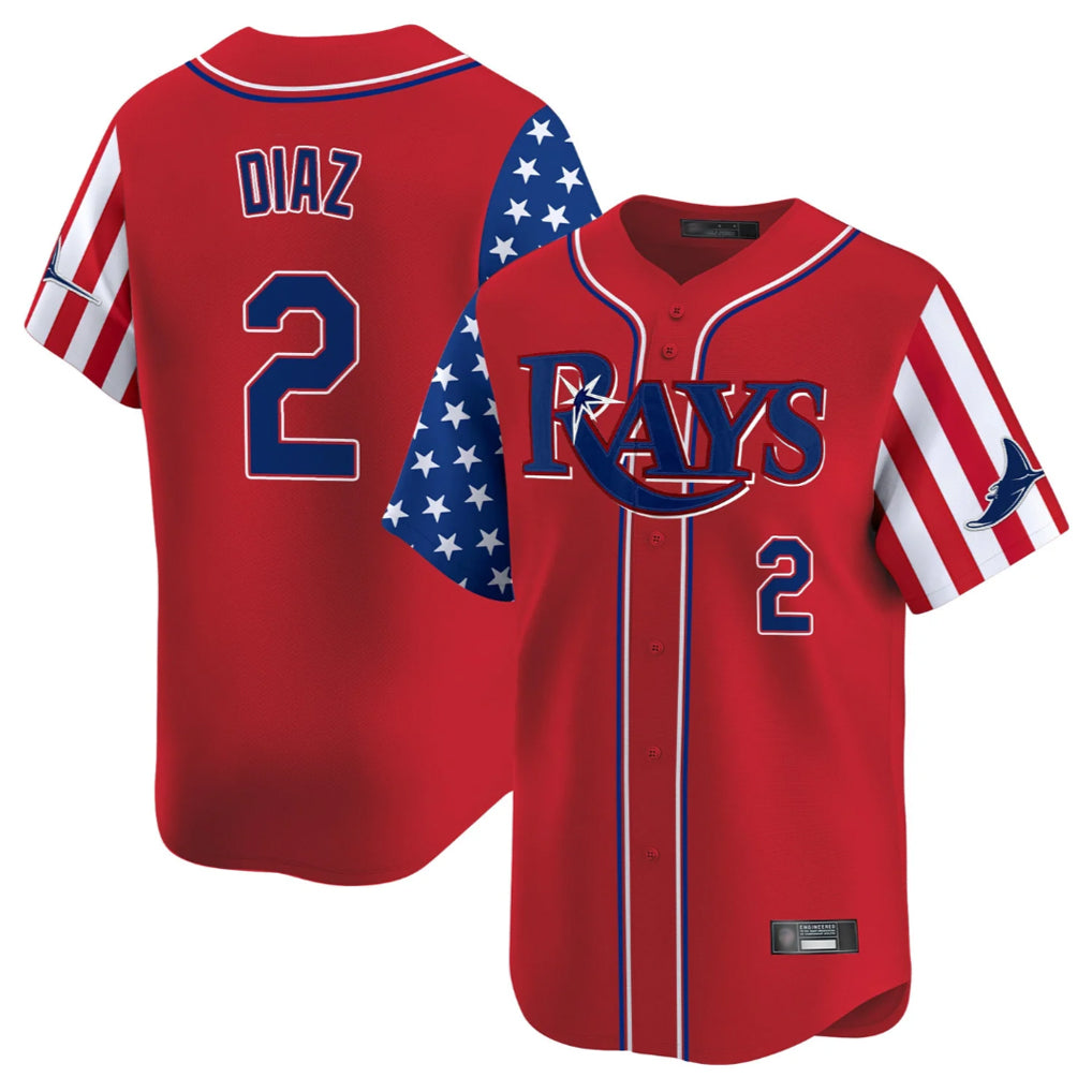 T.Bay Rays #2 Yandy Diaz Player Red 2025 Independence Day Vapor Premier Limited Fdoa Stitched Jerseys