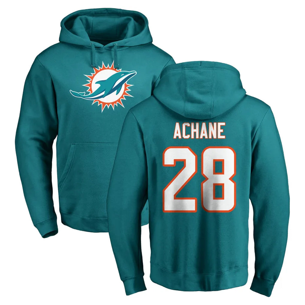 M.Dolphins #28 De'Von Achane Player Aqua LOGO Pullover Hoodies Limited Gdoa Stitched Jerseys
