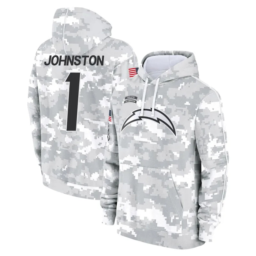 LA.Chargers #1 Quentin Johnston Player Arctic Camo Salute to Service Hoodies Limited Game Gdoa Stitched Jerseys