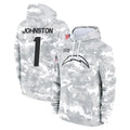 LA.Chargers #1 Quentin Johnston Player Arctic Camo Salute to Service Hoodies Limited Game Gdoa Stitched Jerseys
