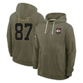 KC.Chiefs #87 Travis Kelce Player Olive Salute to Service Pullover Hoodies Limited Gdoa Stitched Jerseys