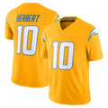 LA.Chargers #10 Justin Herbert Player Gold Limited Vapor F.U.S.E. Home Game Gdoa Stitched Jerseys