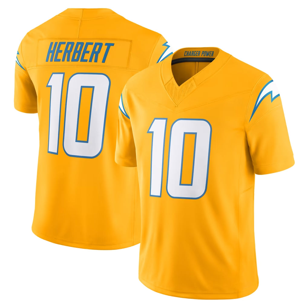 LA.Chargers #10 Justin Herbert Player Gold Limited Vapor F.U.S.E. Home Game Gdoa Stitched Jerseys