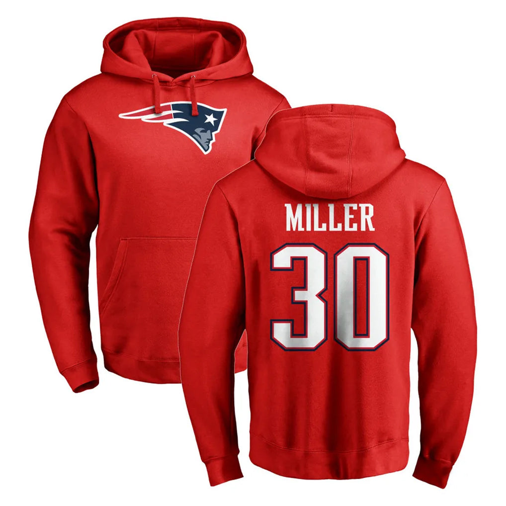 NE.Patriots #30 Jam Miller Player Red LOGO Pullover Hoodies Home Game Gdoa Stitched Jerseys