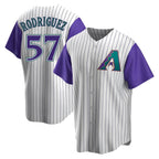 A.Diamondbacks #57 Eduardo Rodriguez Player  Cream Purple Replica Alternate Cooperstown Collection Stitched Jersey