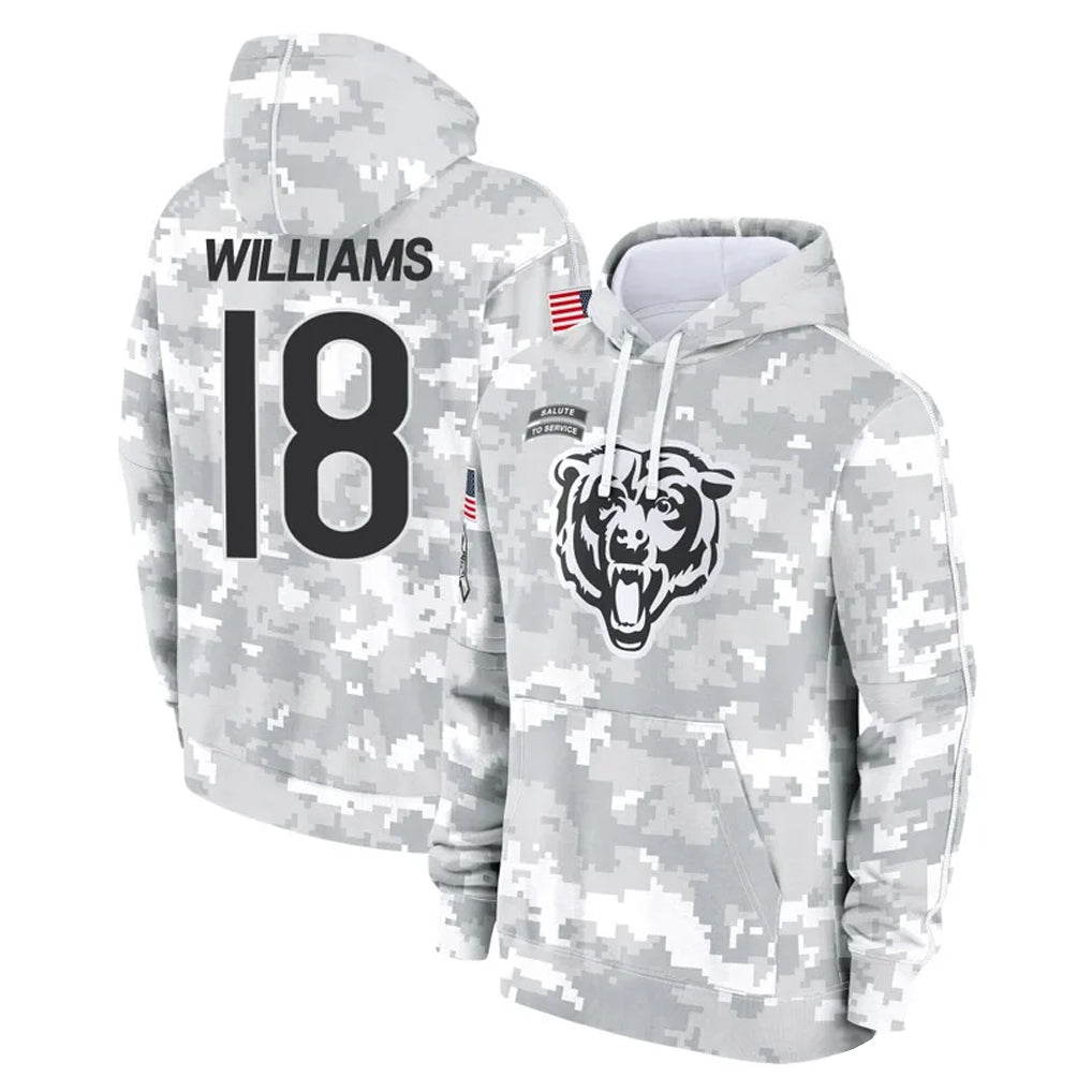 C.Bears #18 Caleb Williams Player Arctic Camo Salute to Service Pullover Hoodies Limited Gdoa Stitched Jerseys