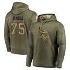 M.Vikings #75 Brian O'Neill Player Olive Salute to Service Pullover Hoodies Home Game Gdoa Stitched Jerseys