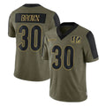 C.Bengals #30 Chase Brown Player Olive Salute to Service Game Gdoa Stitched Jerseys