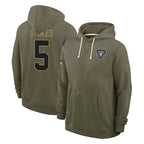 LV.Raiders #5 Eric Stokes Player Olive Salute to Service Pullover Hoodies Limited Gdoa Stitched Jerseys