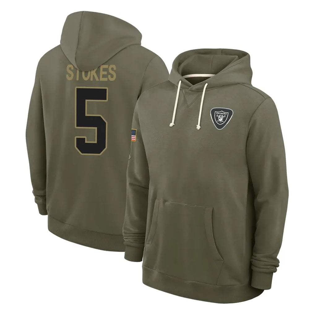 LV.Raiders #5 Eric Stokes Player Olive Salute to Service Pullover Hoodies Limited Gdoa Stitched Jerseys