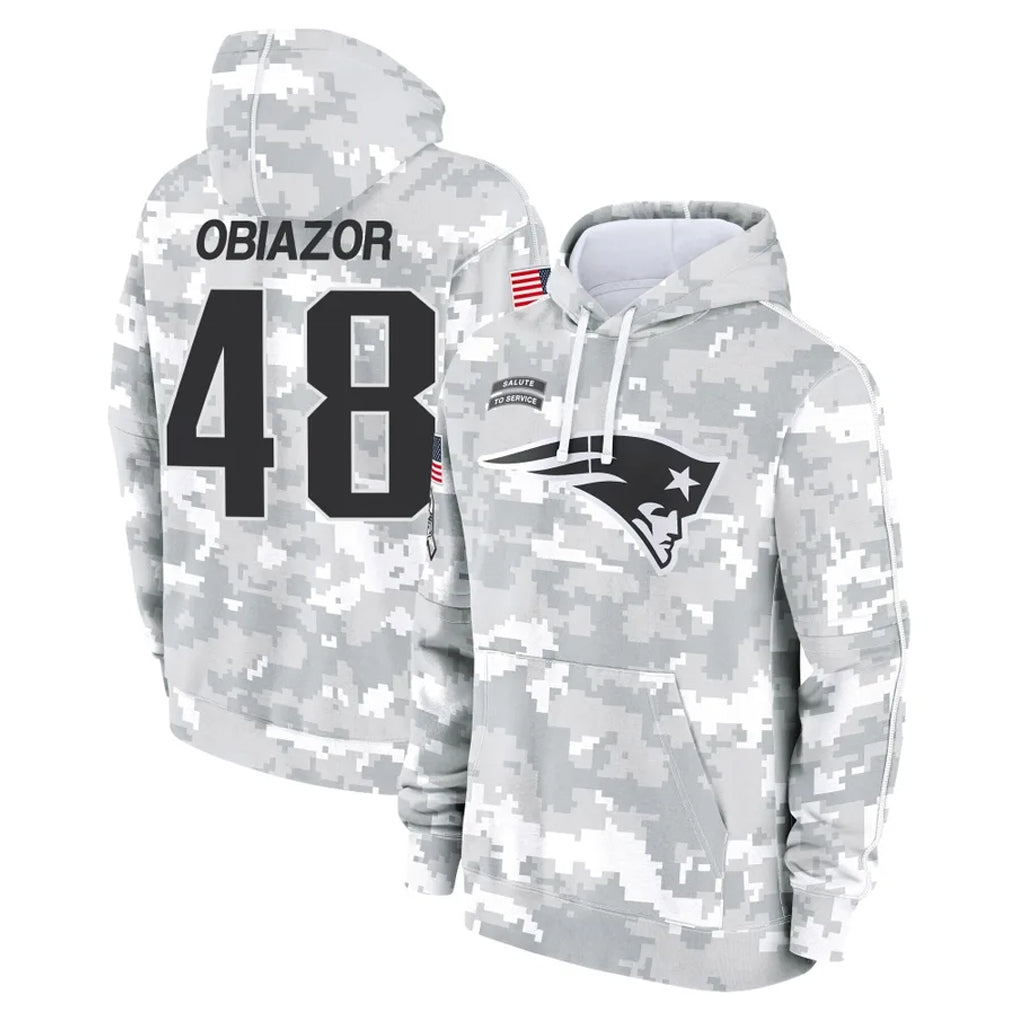 NE.Patriots #48 Namdi Obiazor Player Arctic Camo Salute to Service Pullover Hoodies Limited Game Gdoa Stitched Jerseys