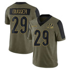 C.Bengals #29 Kyle Dugger Player Olive Salute to Service Game Gdoa Stitched Jerseys
