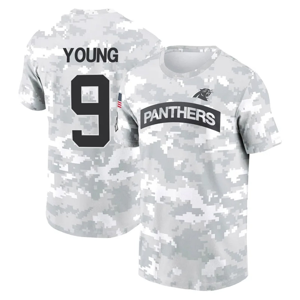 C.Panthers #9 Bryce Young Player Arctic Camo Salute to Service T-Shirt Hoodies Gdoa Stitched Jerseys