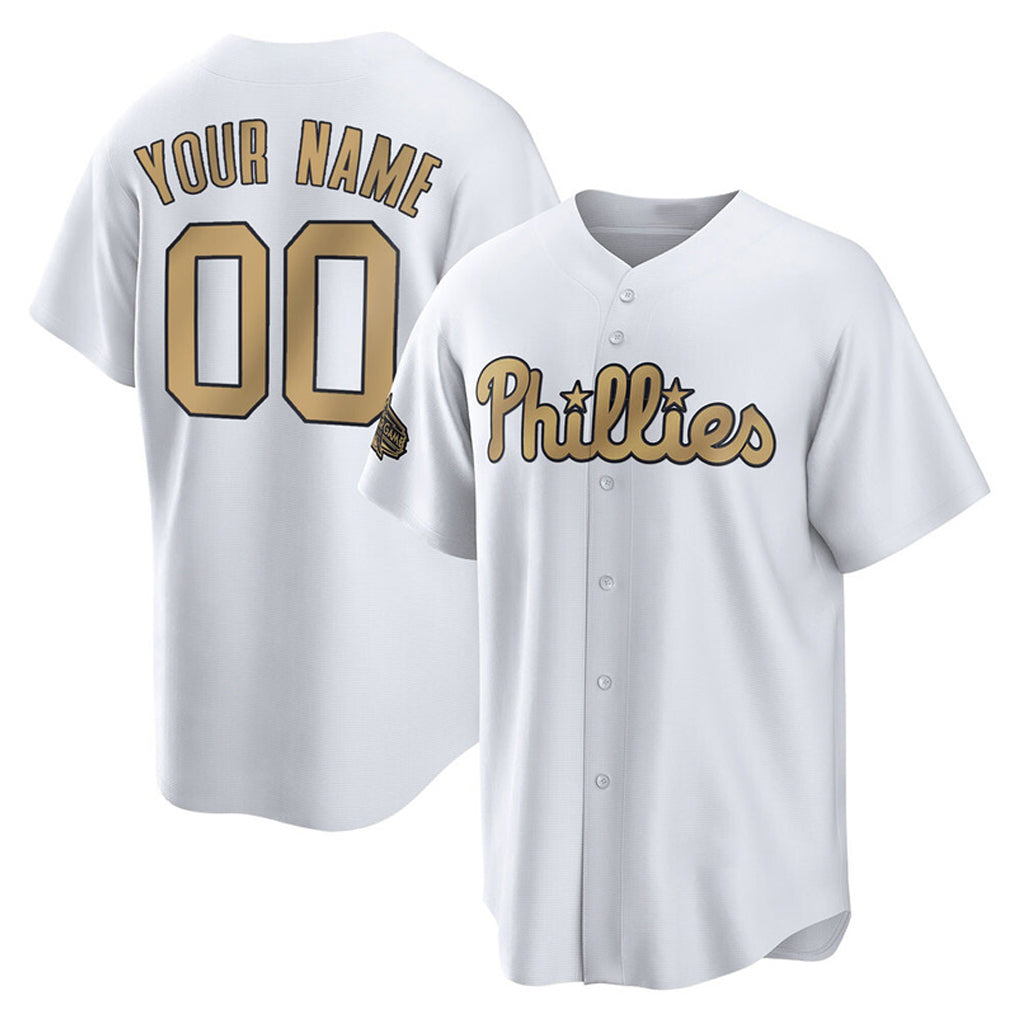 Custom P.Phillies Gold All-Star Home Game Any Name & Number Gdoa Stitched Jerseys