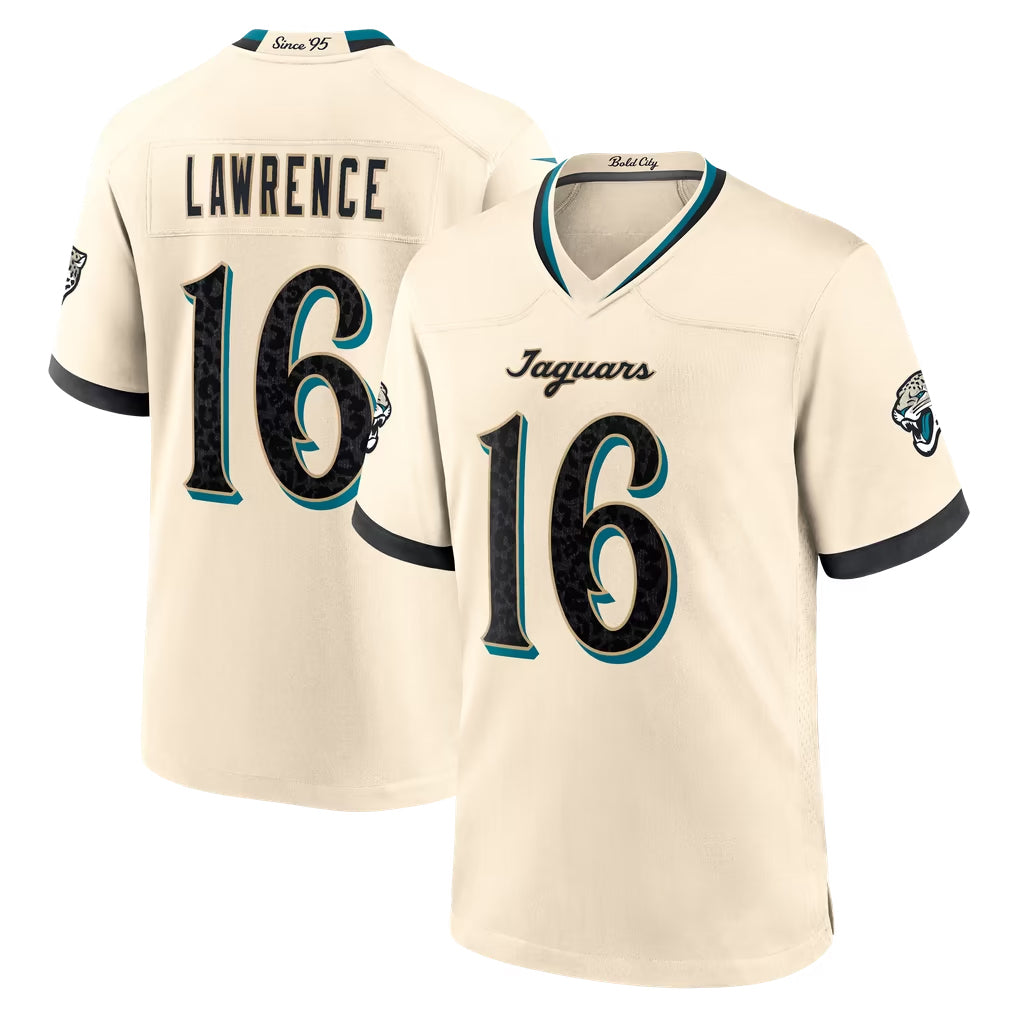 J.Jaguars #16 Trevor Lawrence Player Natural 2026 Rivalries Collection Game Gdoa Stitched Jerseys