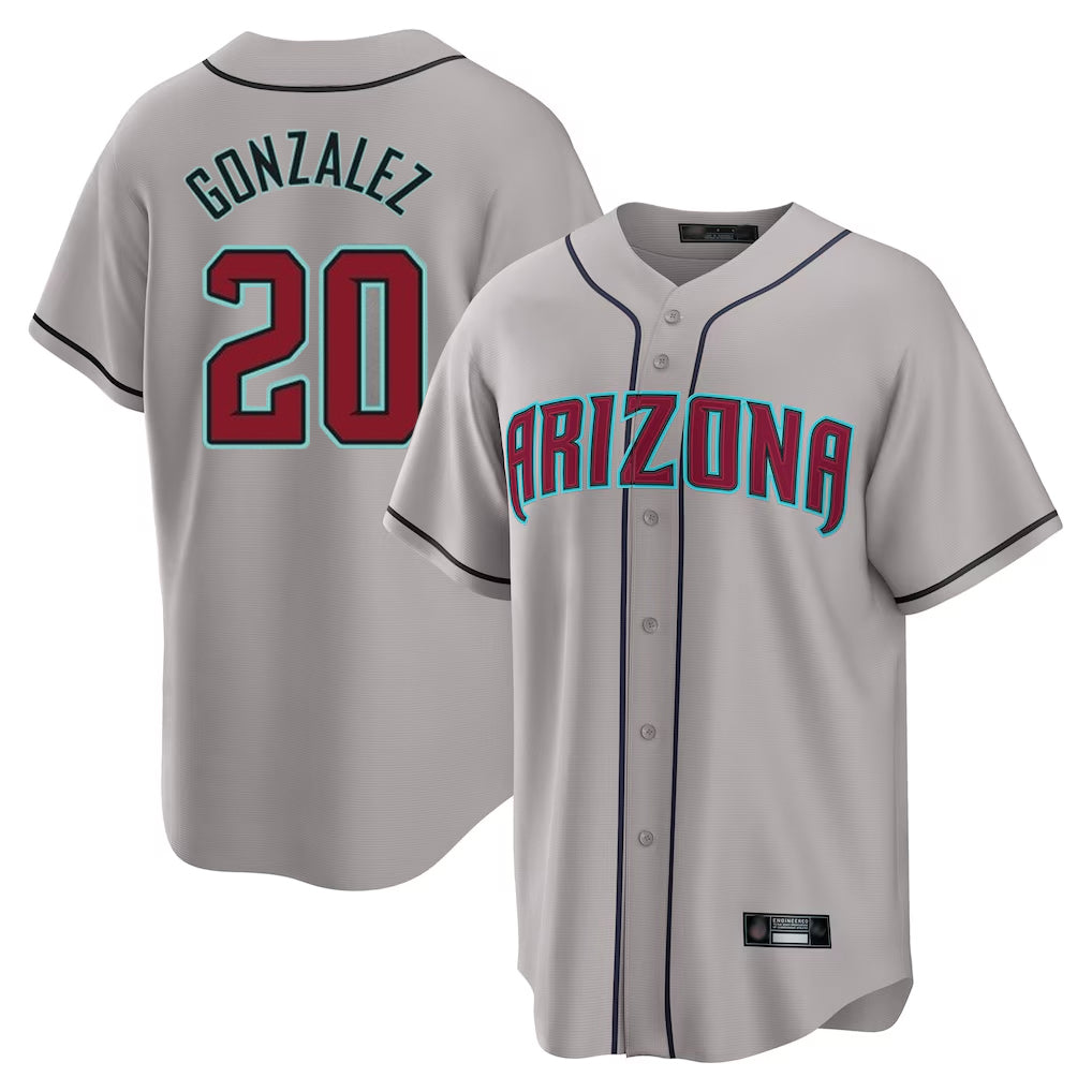 A.Diamondbacks #20 Luis Gonzalez Player Gray Road Home Game Gdoa Stitched Jerseys