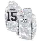 M.Vikings #15 Dallas Turner Player Arctic Camo Salute to Service Pullover Hoodies Limited Game Gdoa Stitched Jerseys
