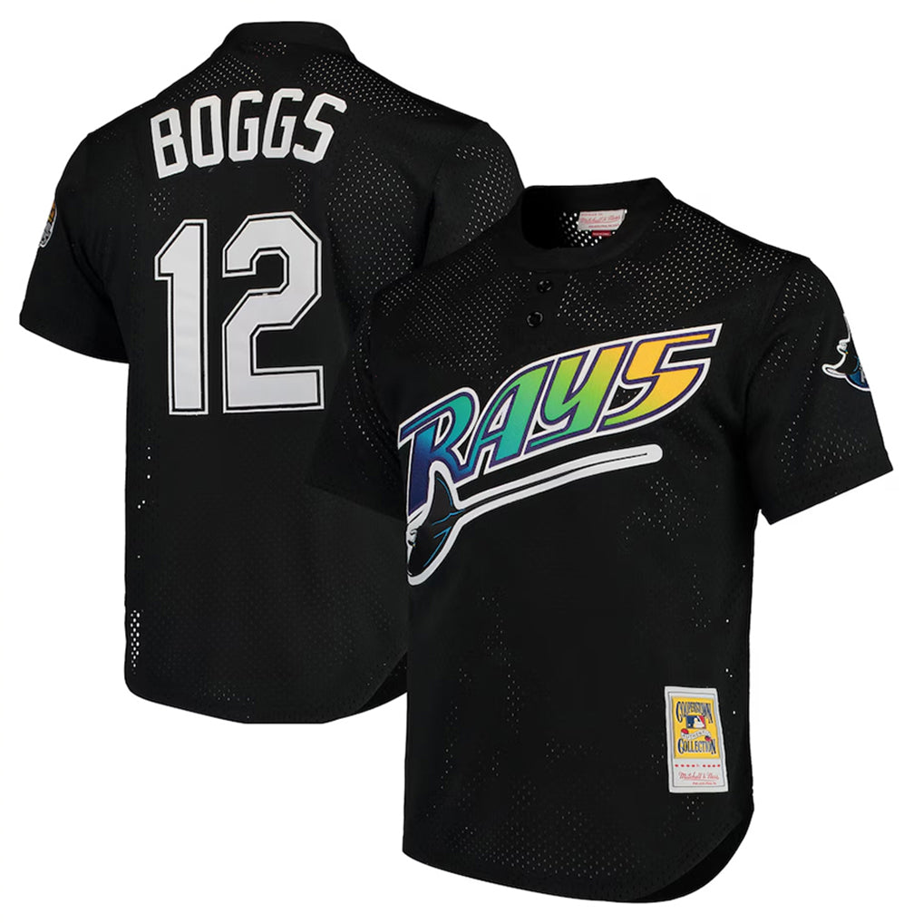TB.Rays #12 Wade Boggs Player Black Mitchell & Ness Cooperstown Replica Fdoa Stitched Jerseys